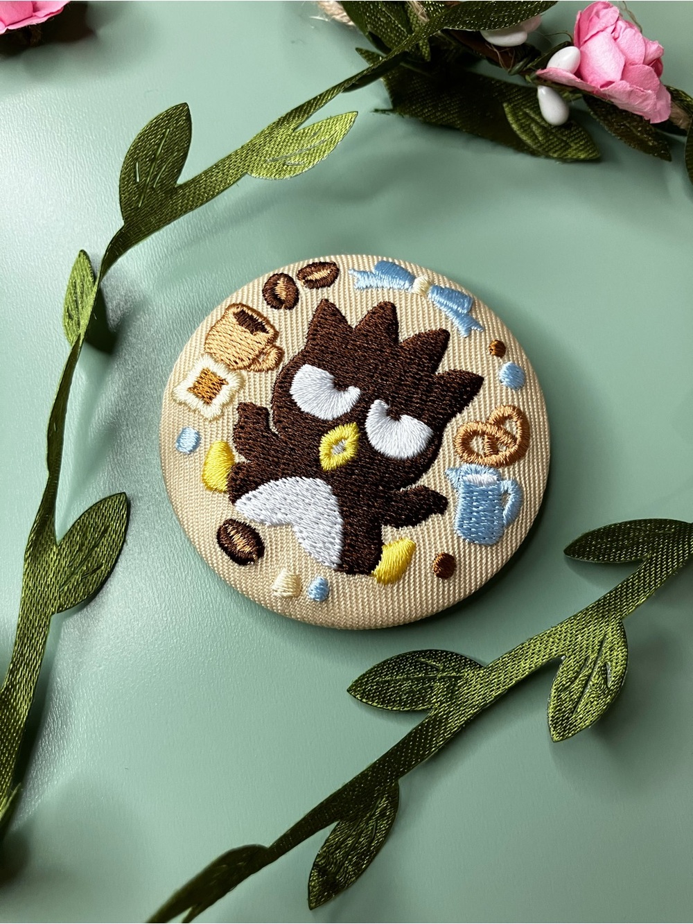 Sanrio Embroidered Badtz-Maru Coffee Badge Pin | HTF | Japan Import